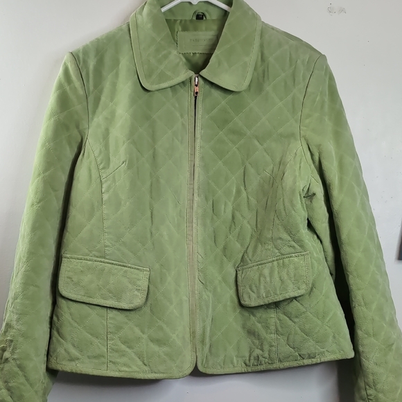Passport Jackets & Blazers - Vintage Women's Passports Lime Green Quilted Leather Suede Jacket 14